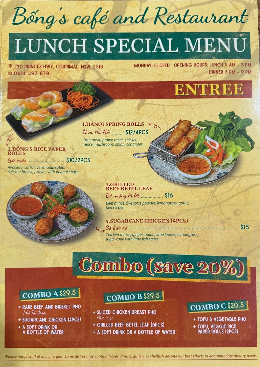 Menu, Bong's Cafe and Restaurant