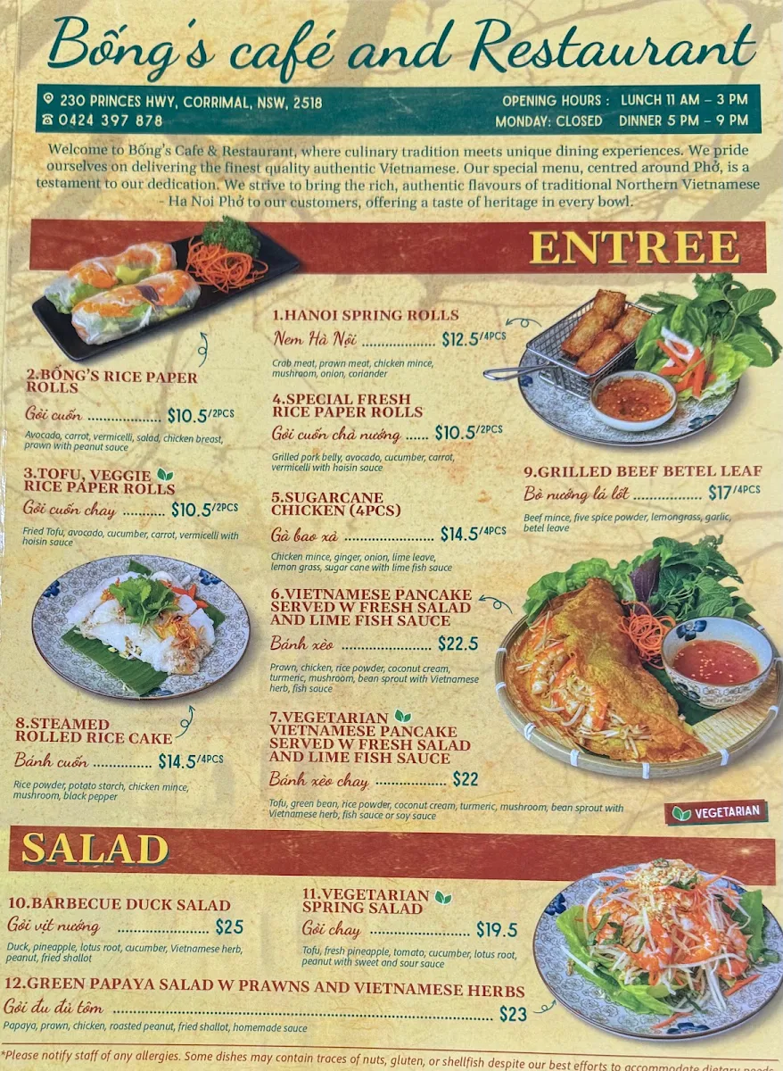 Menu, Bong's Cafe and Restaurant