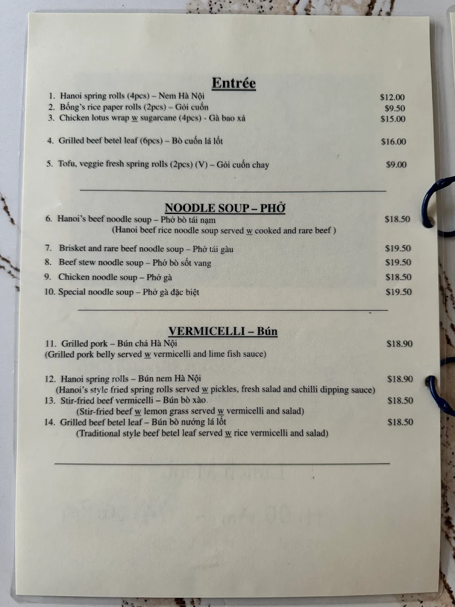 Menu, Bong's Cafe and Restaurant