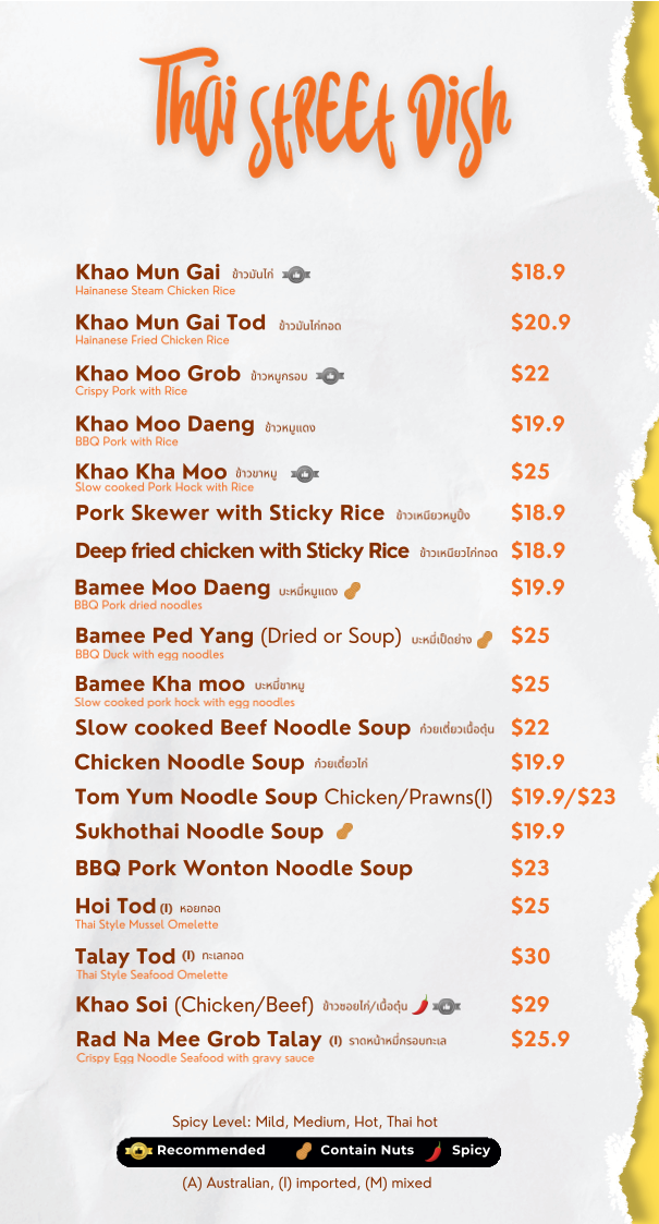 Menu, Phranakorn Thai Cafe and Restaurant