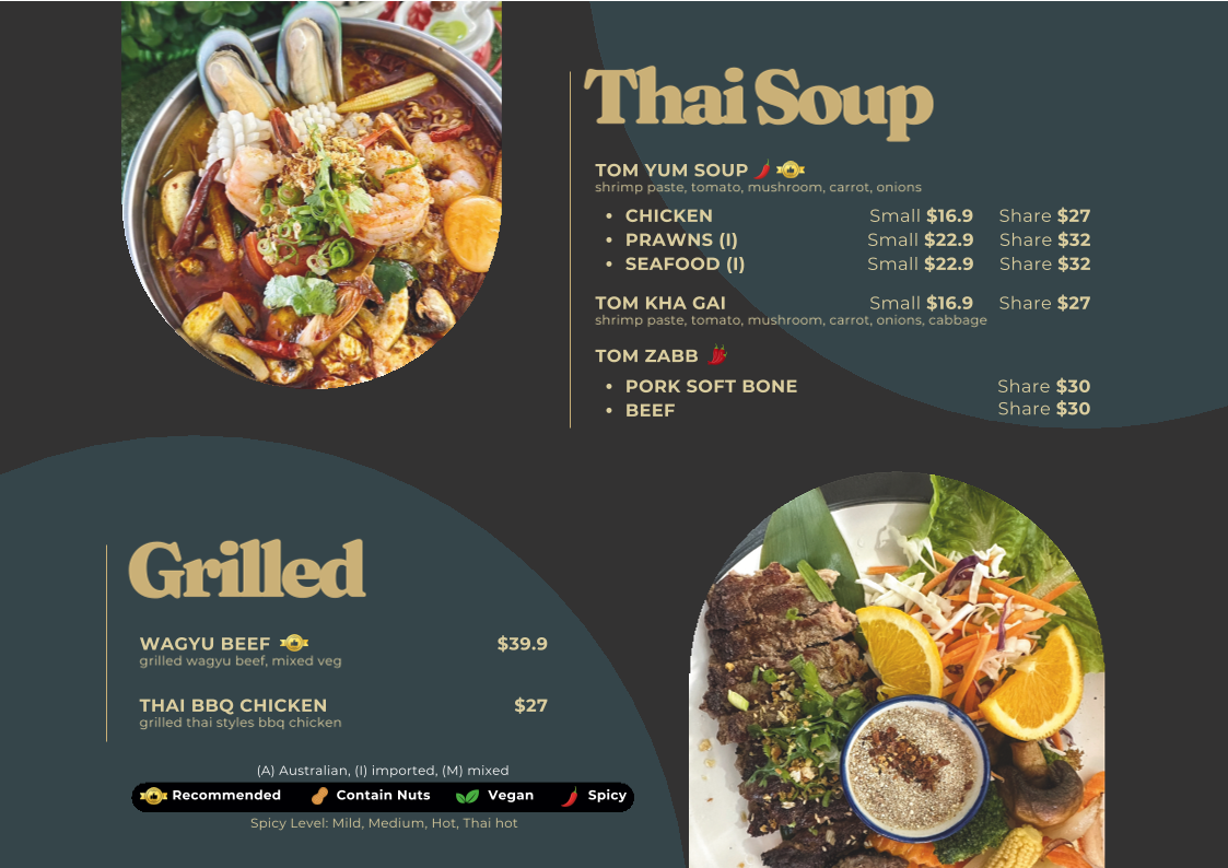 Menu, Phranakorn Thai Cafe and Restaurant