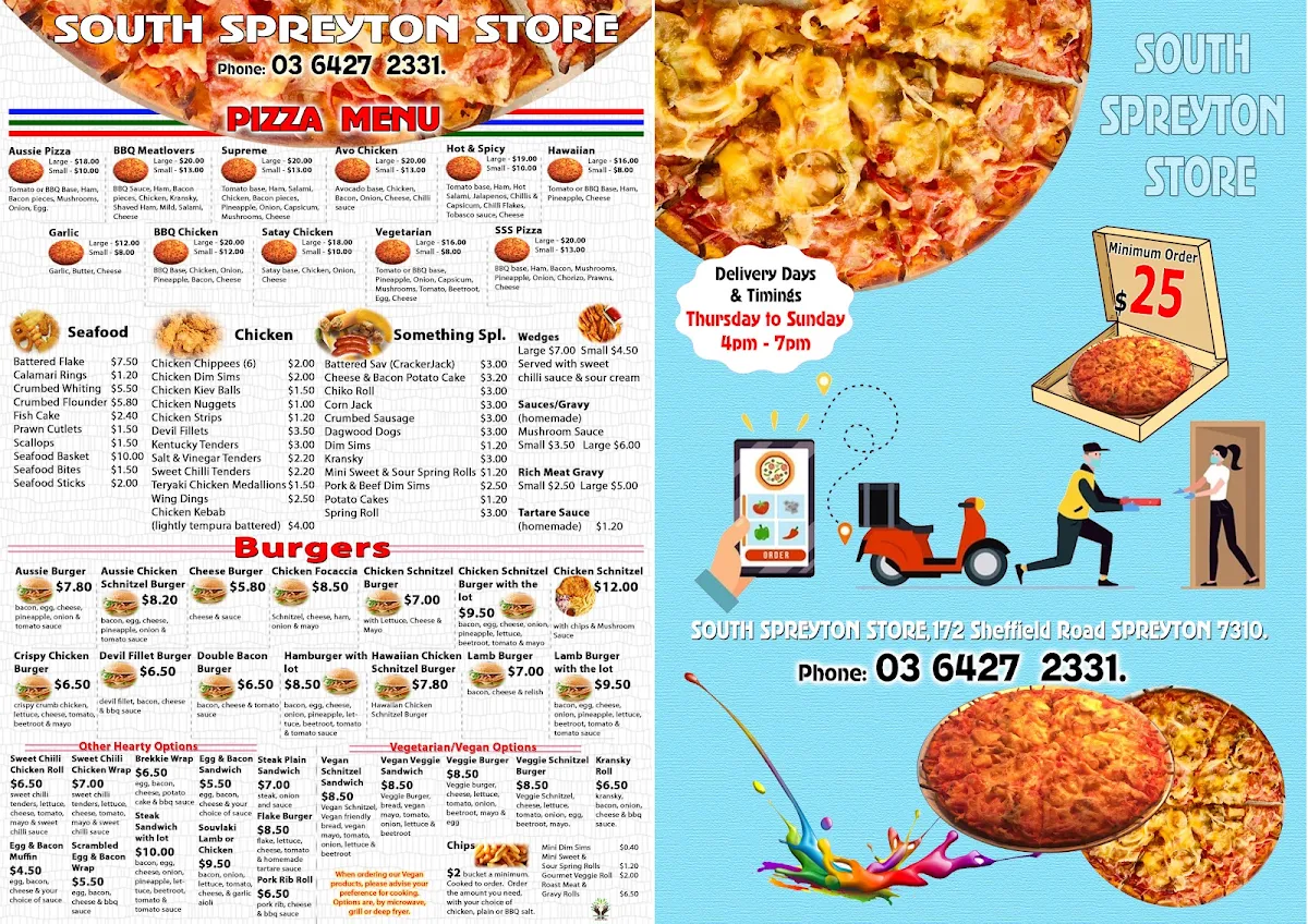 Menu, South Spreyton Store