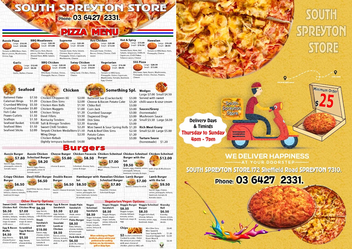 Menu, South Spreyton Store