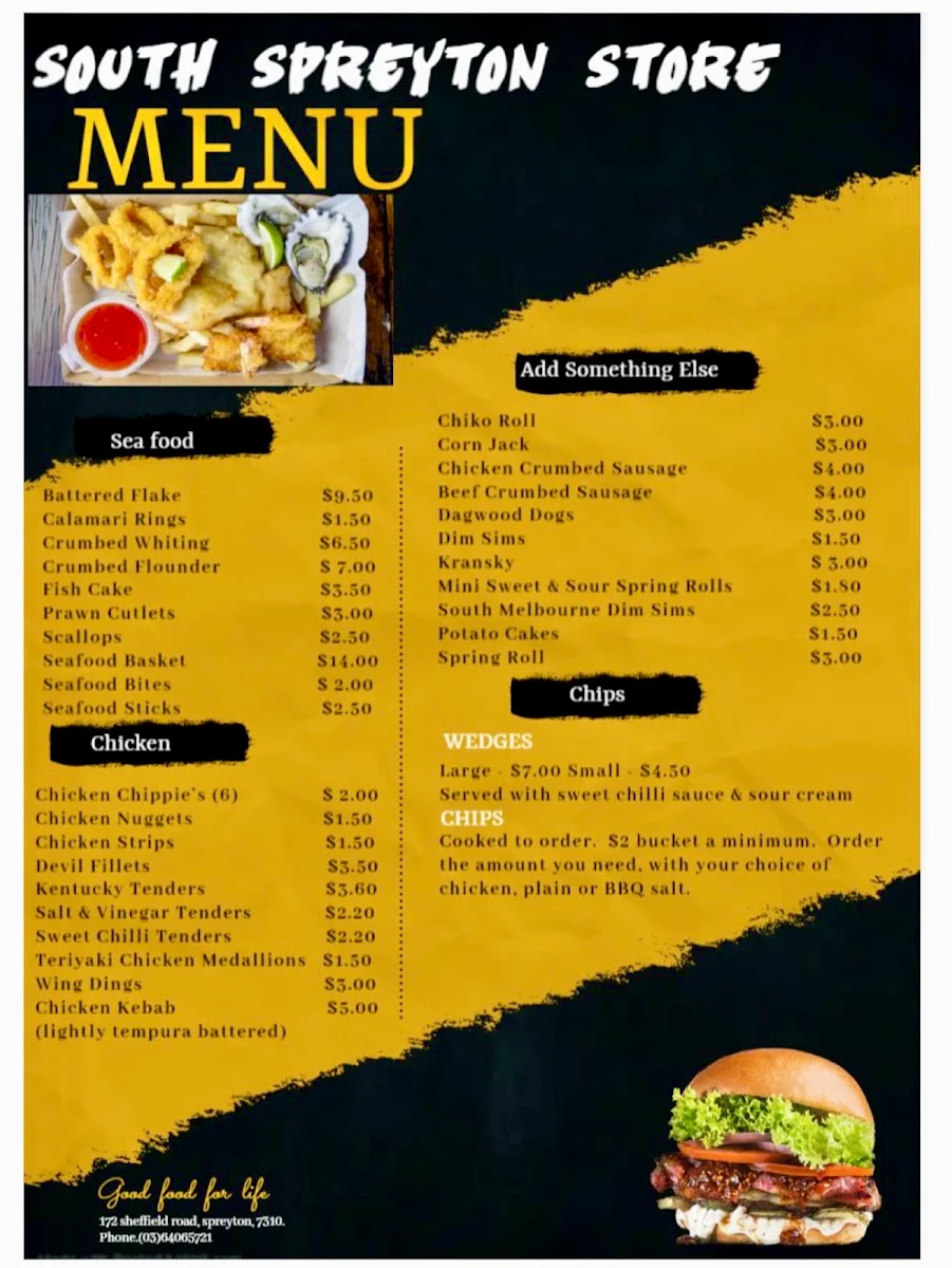 Menu, South Spreyton Store