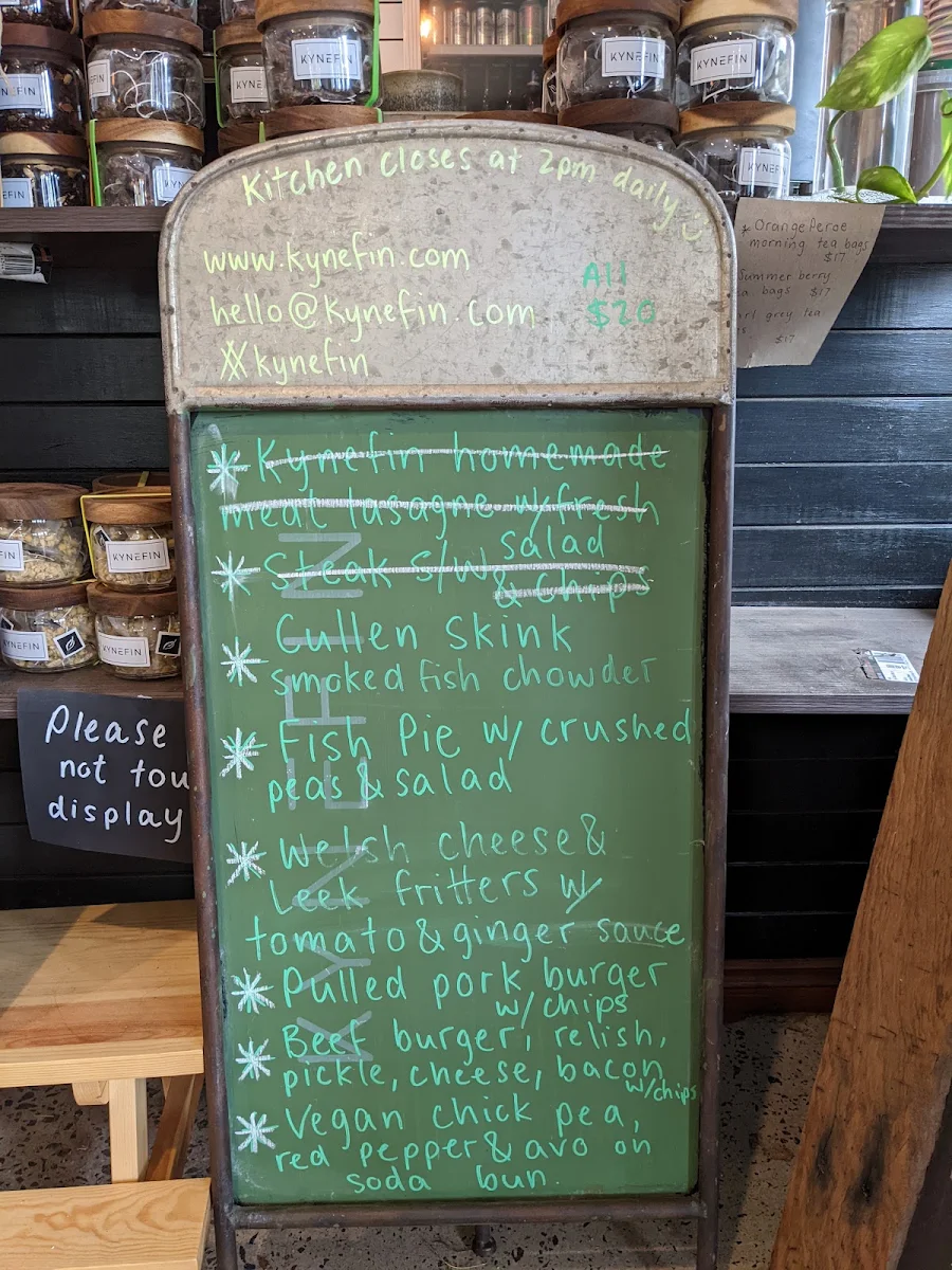 Menu, Kynefin Cafe