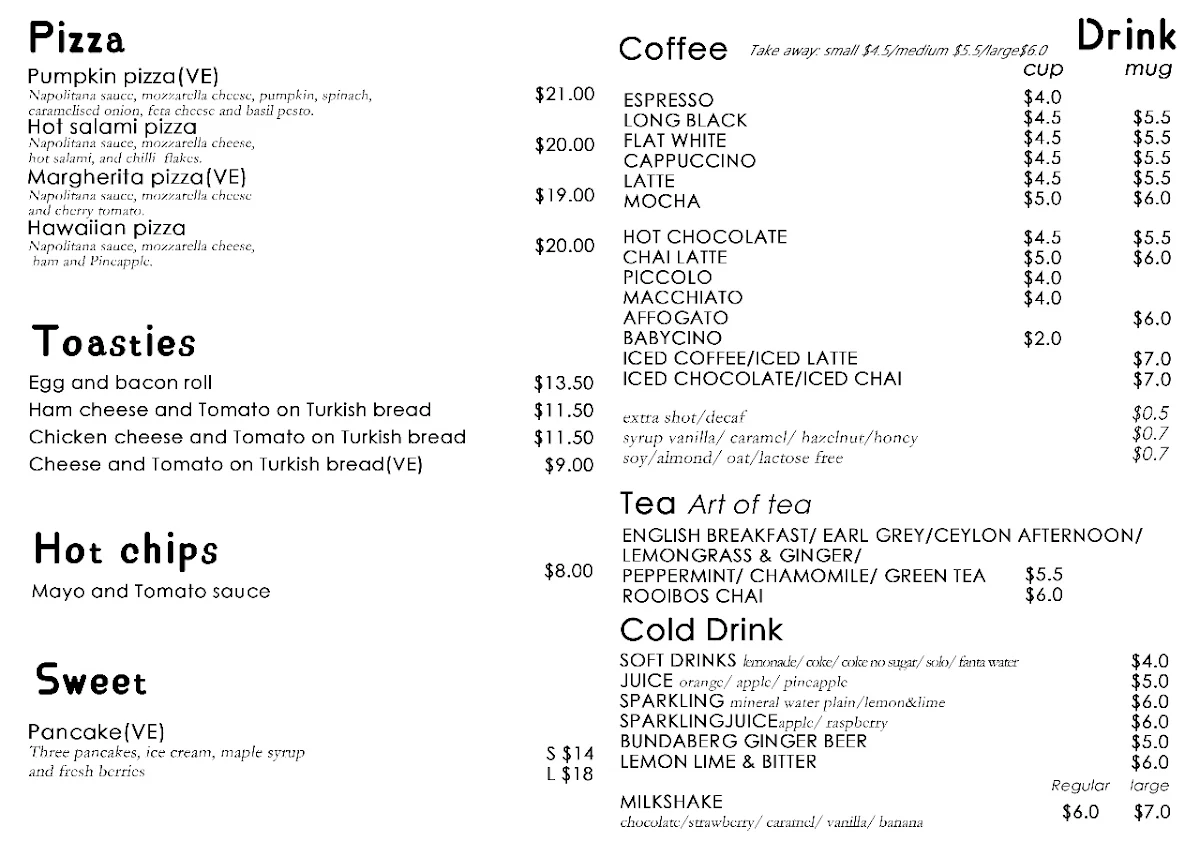 Menu, Beach House Restaurant and bar