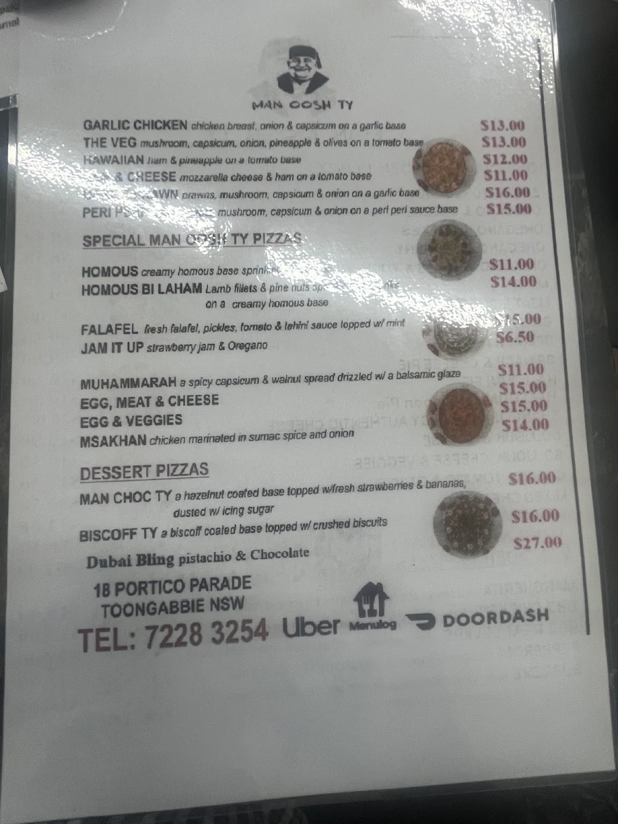 Menu, MAN OOSH TY