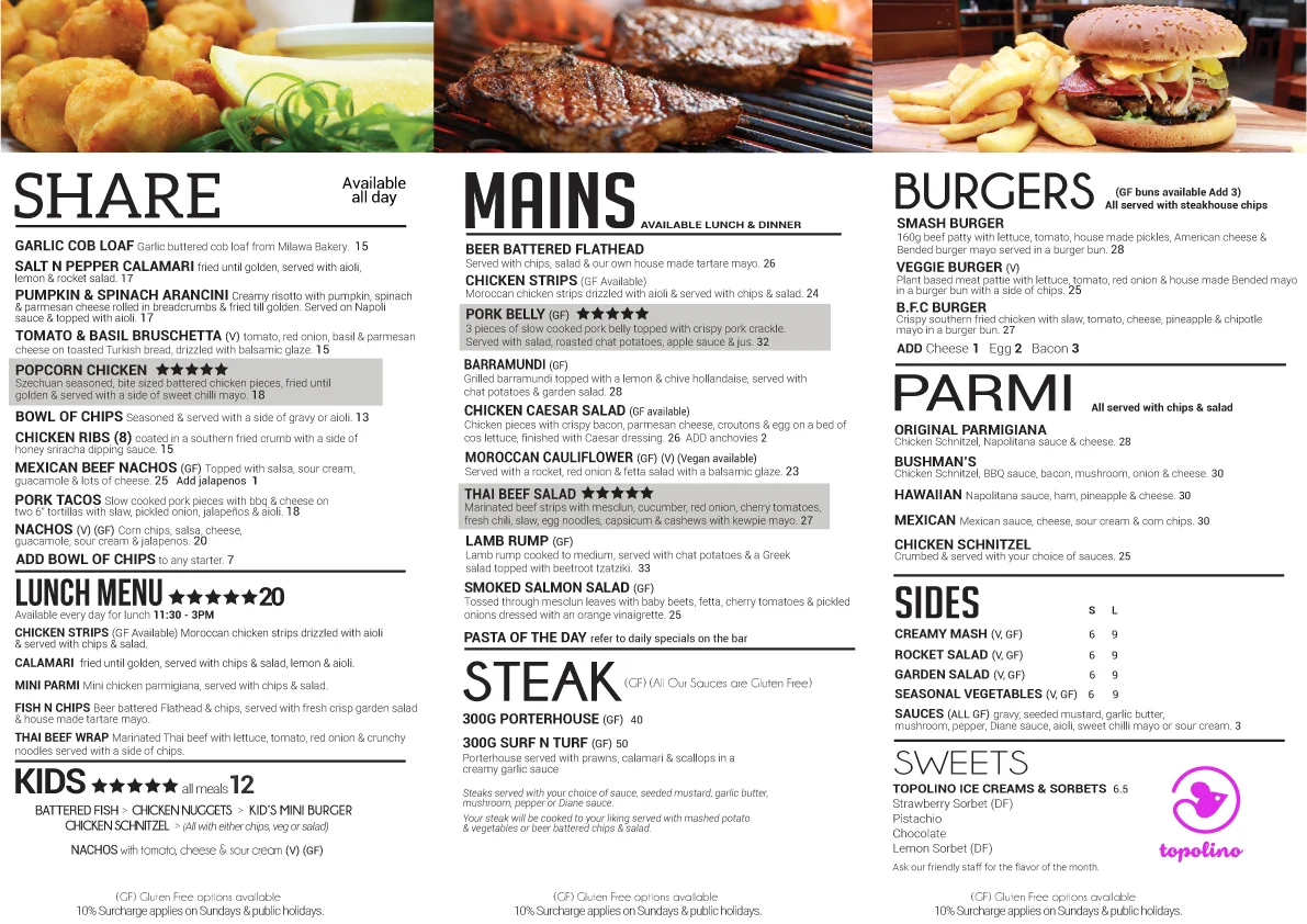 Menu, The Bended Elbow