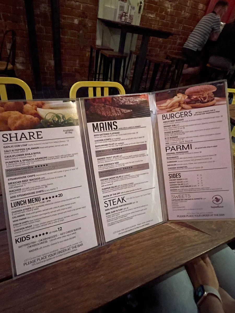 Menu, The Bended Elbow