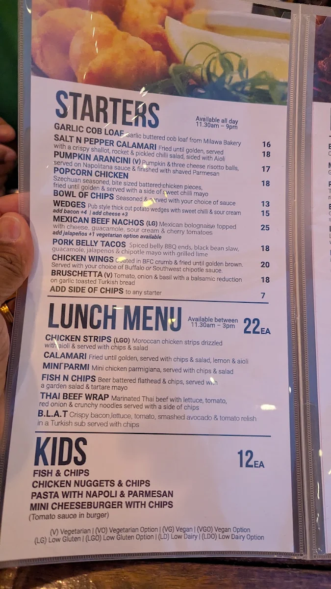 Menu, The Bended Elbow