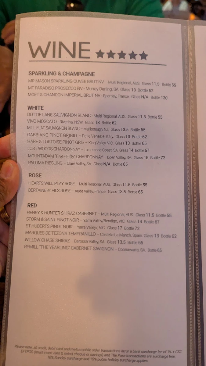 Menu, The Bended Elbow