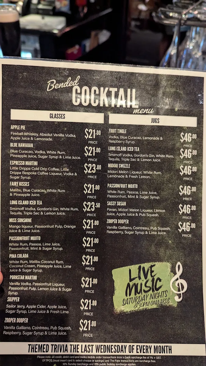 Menu, The Bended Elbow