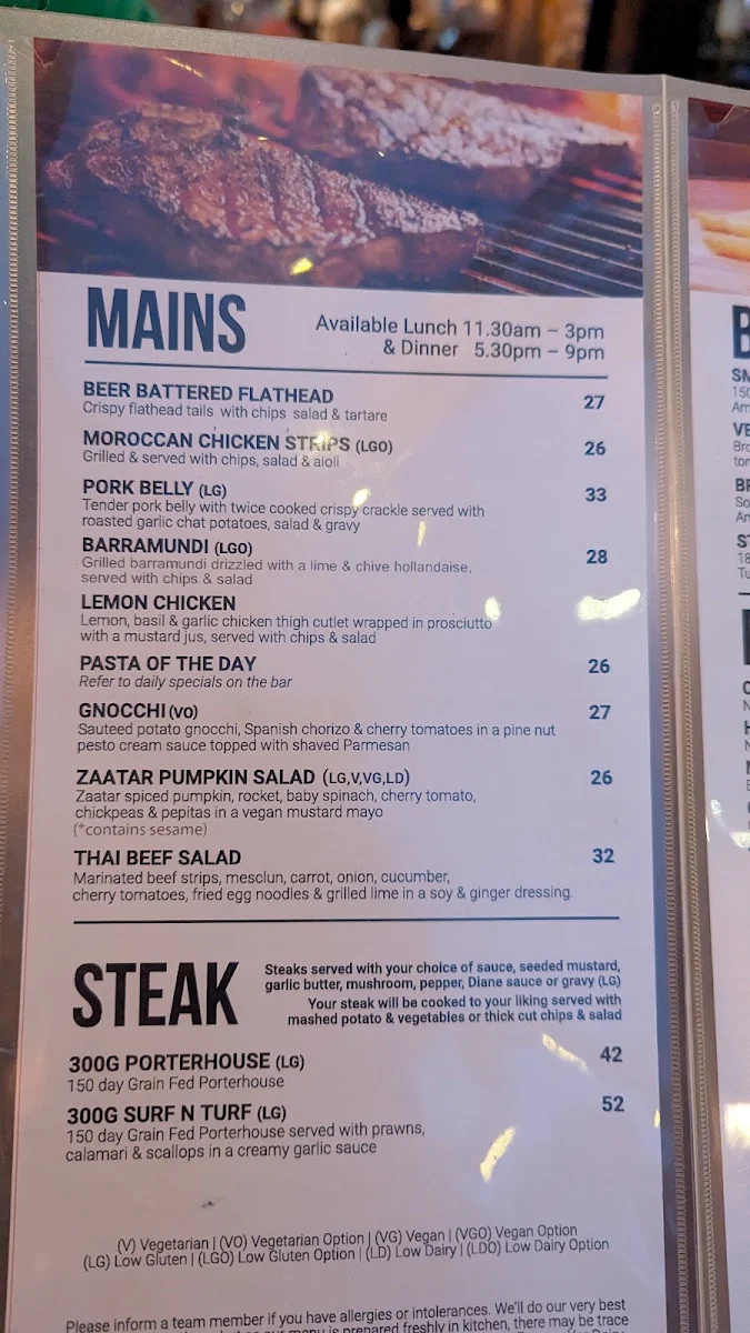 Menu, The Bended Elbow