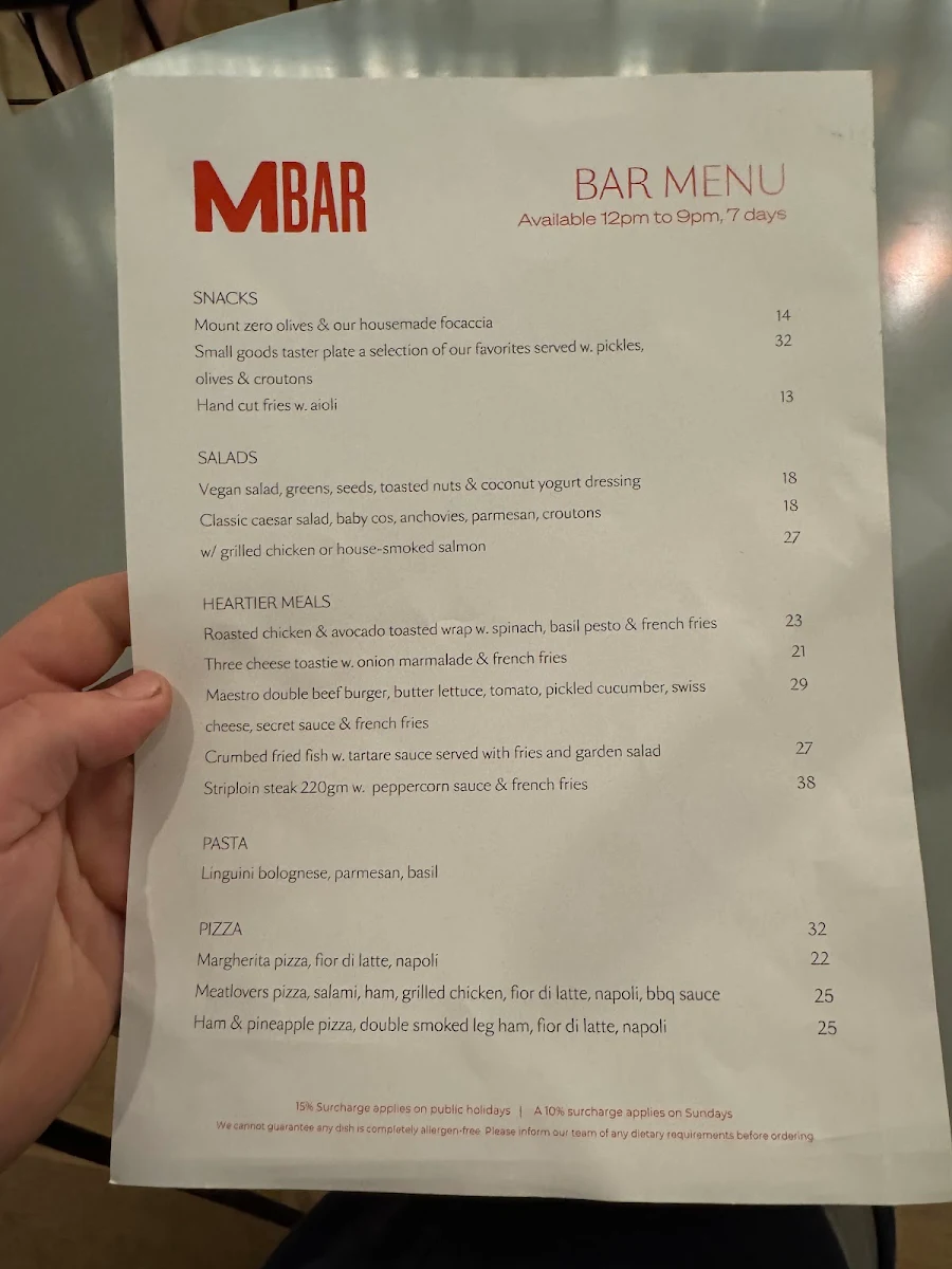 Menu, Maestro Restaurant Geelong