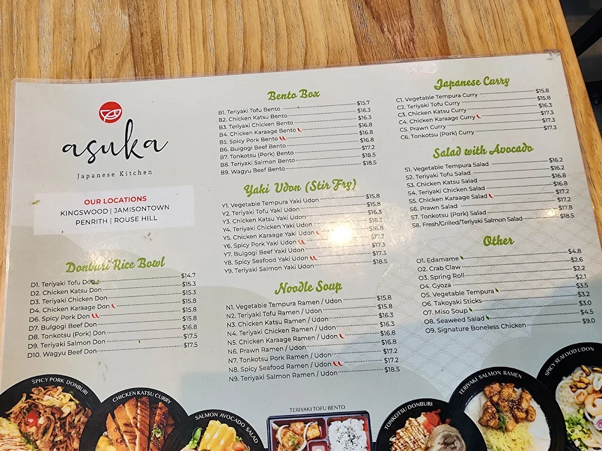 Menu, Asuka Japanese Kitchen (Kingswood)