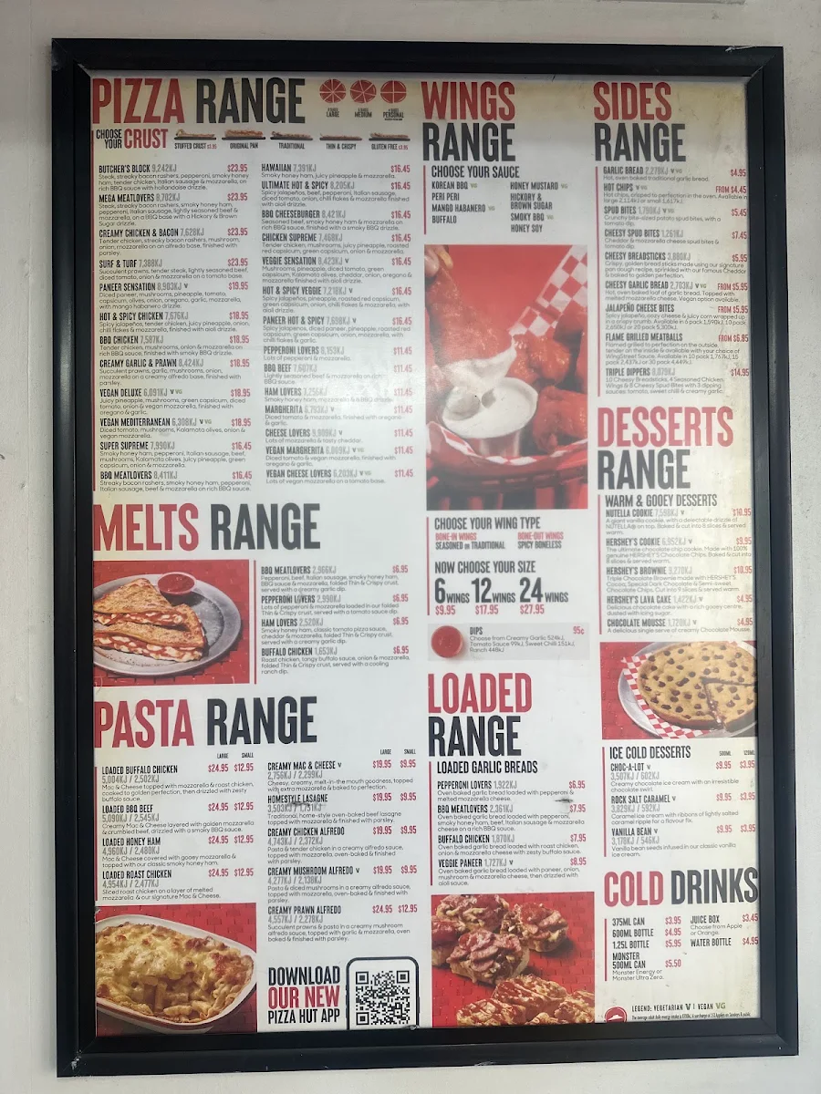 Menu, Pizza Hut Earlwood