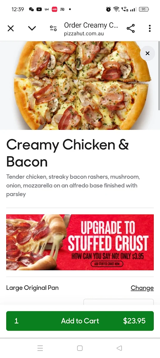 Menu, Pizza Hut Earlwood