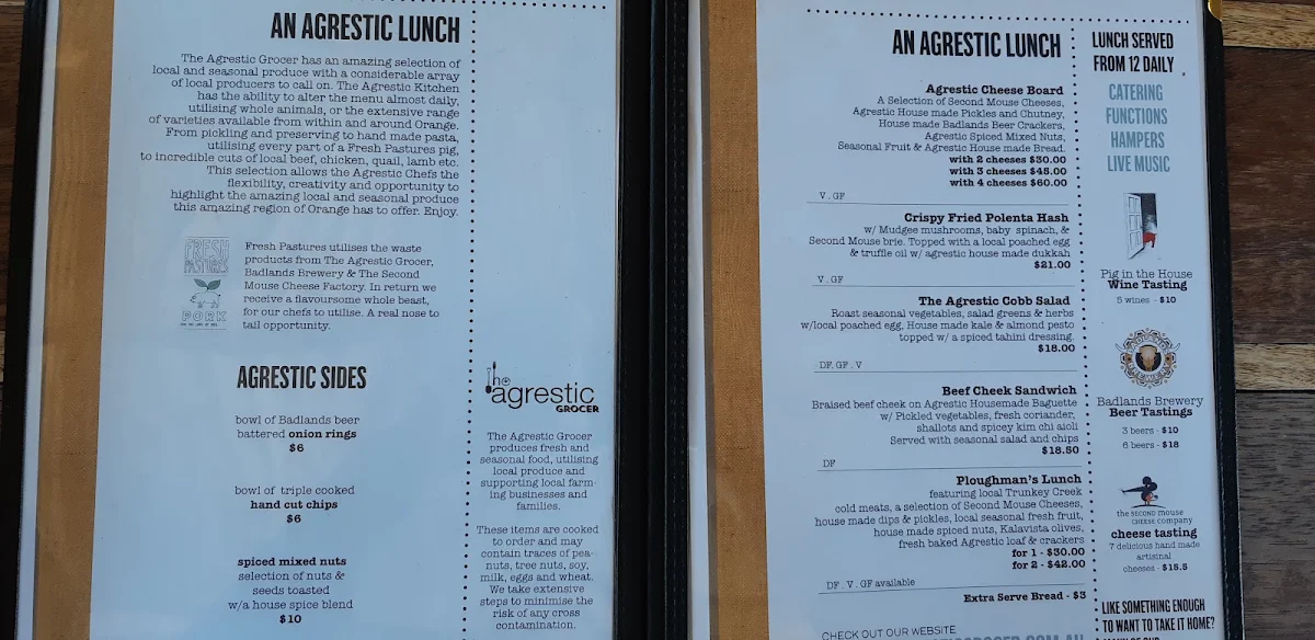 Menu, The Agrestic Grocer