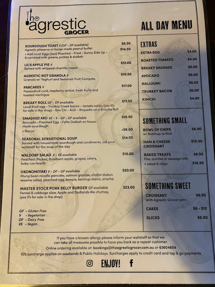 Menu, The Agrestic Grocer