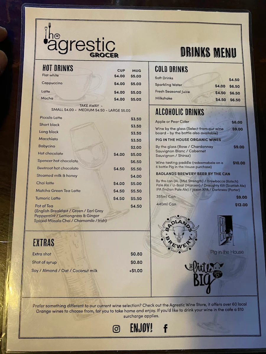 Menu, The Agrestic Grocer