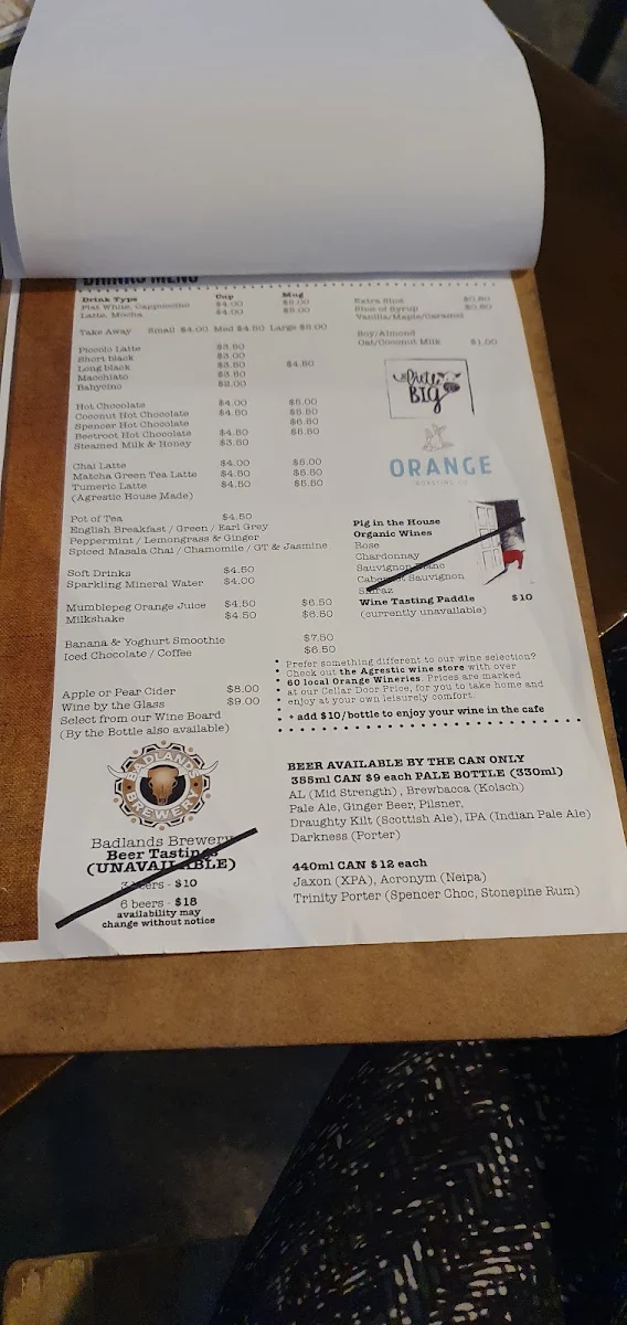 Menu, The Agrestic Grocer