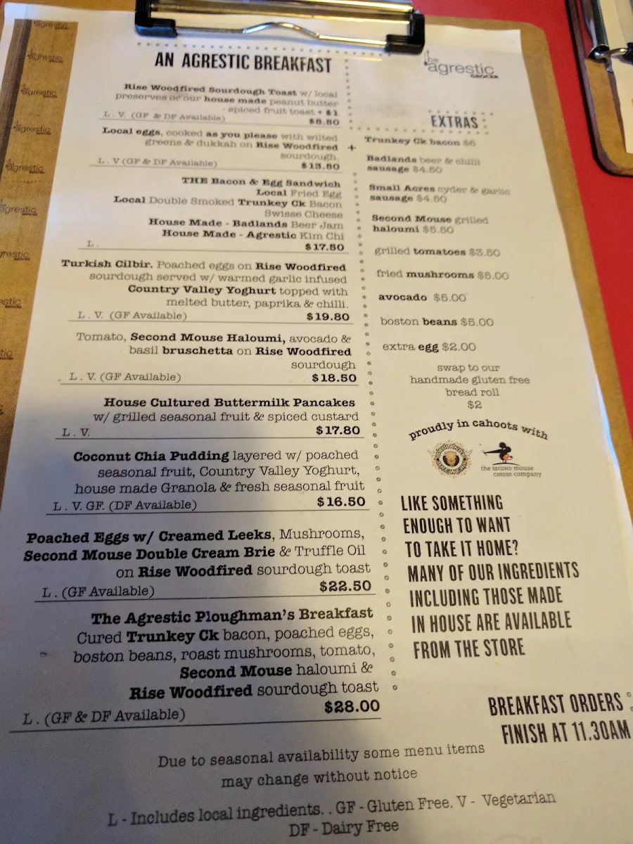 Menu, The Agrestic Grocer