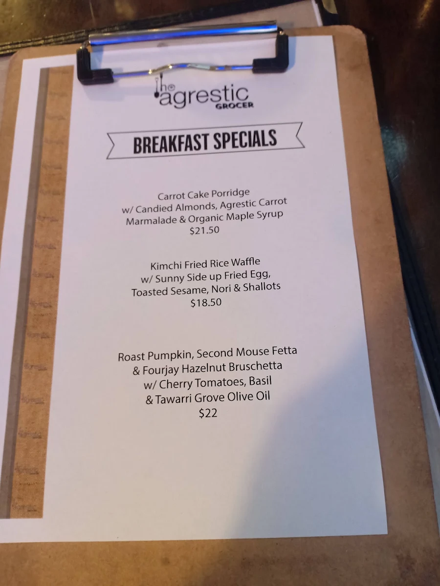 Menu, The Agrestic Grocer
