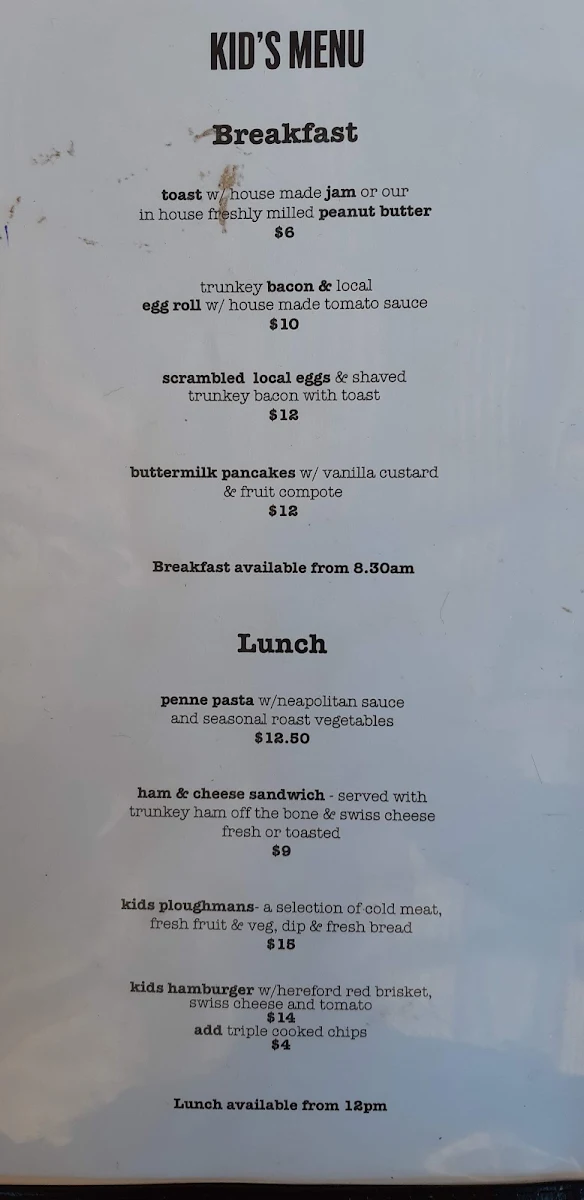Menu, The Agrestic Grocer
