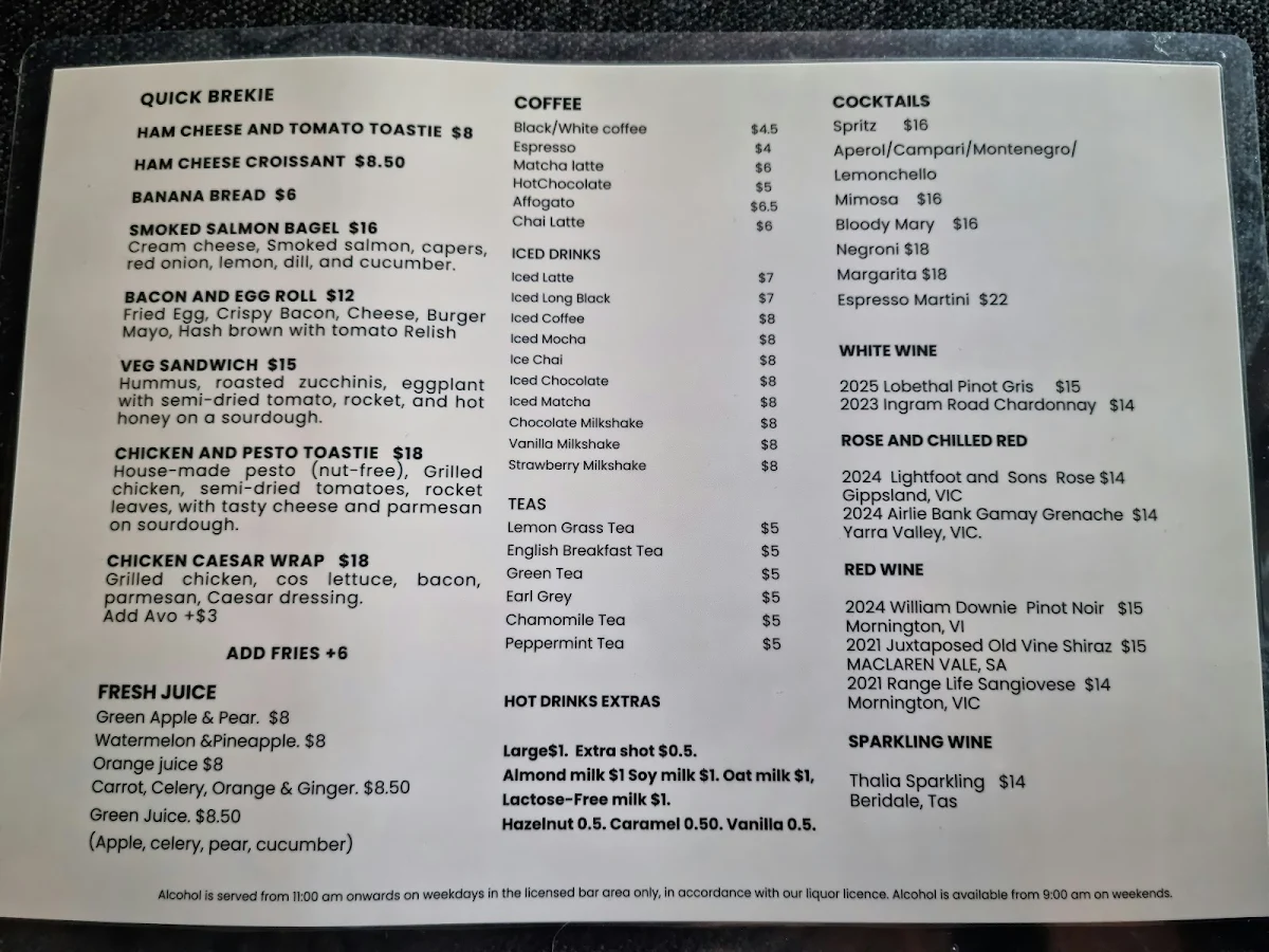 Menu, Mr Wilkinson