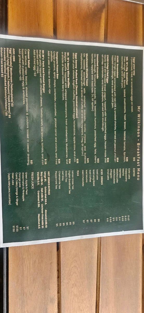 Menu, Mr Wilkinson