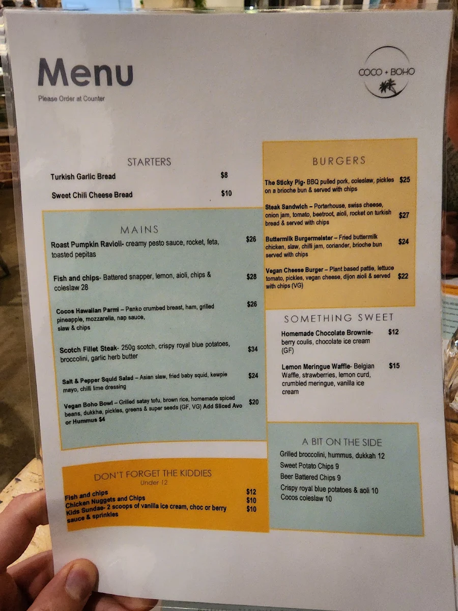 Menu, Coco + Boho