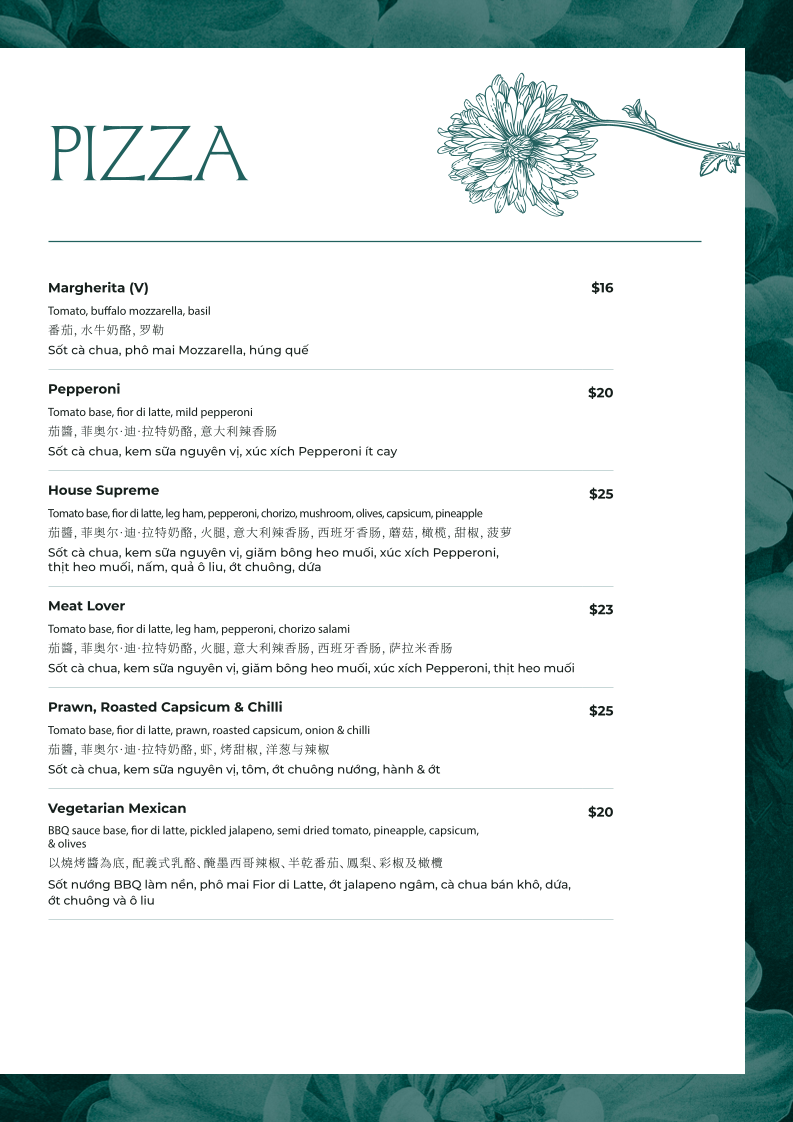 Menu, Bistro 1925