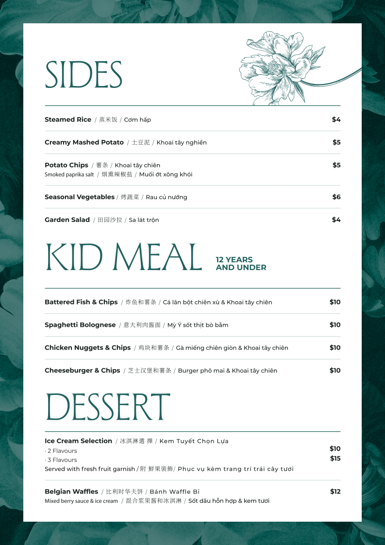 Menu, Bistro 1925