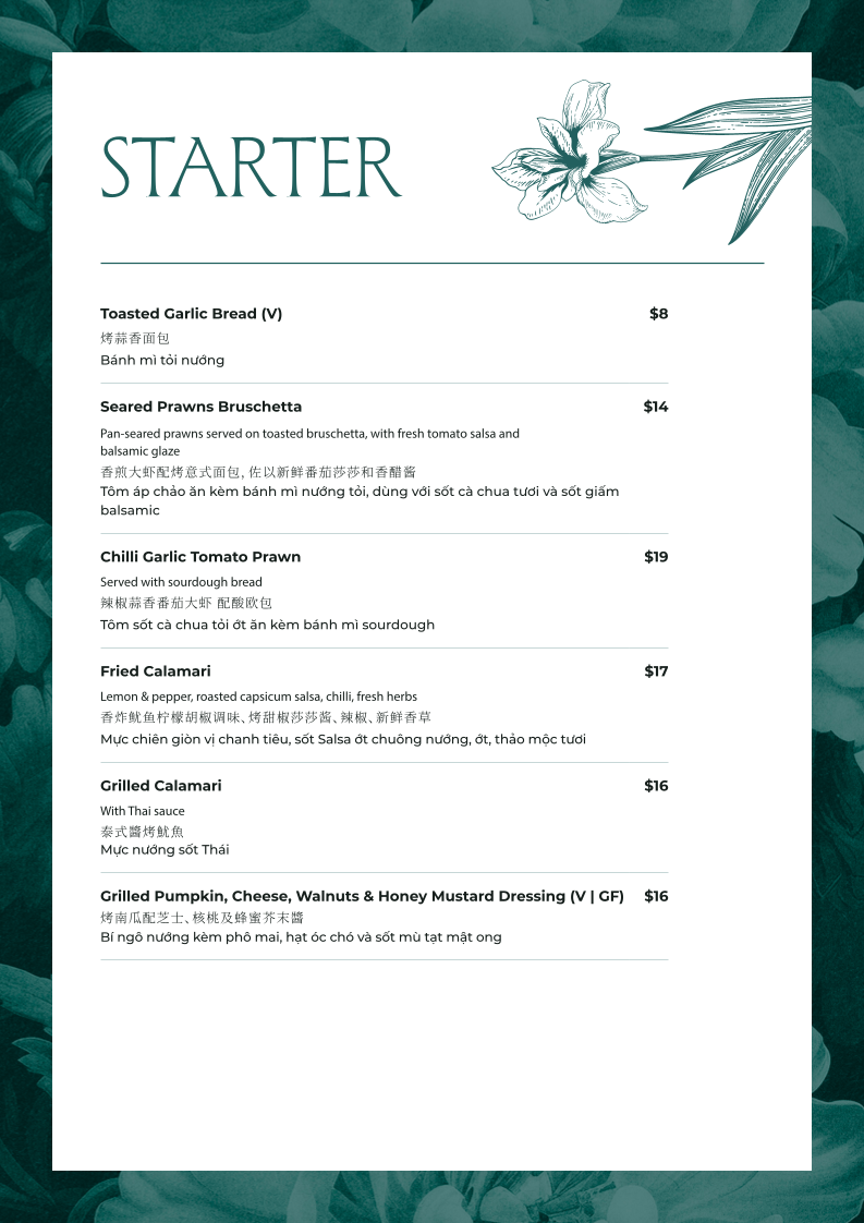 Menu, Bistro 1925