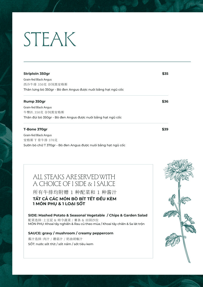 Menu, Bistro 1925