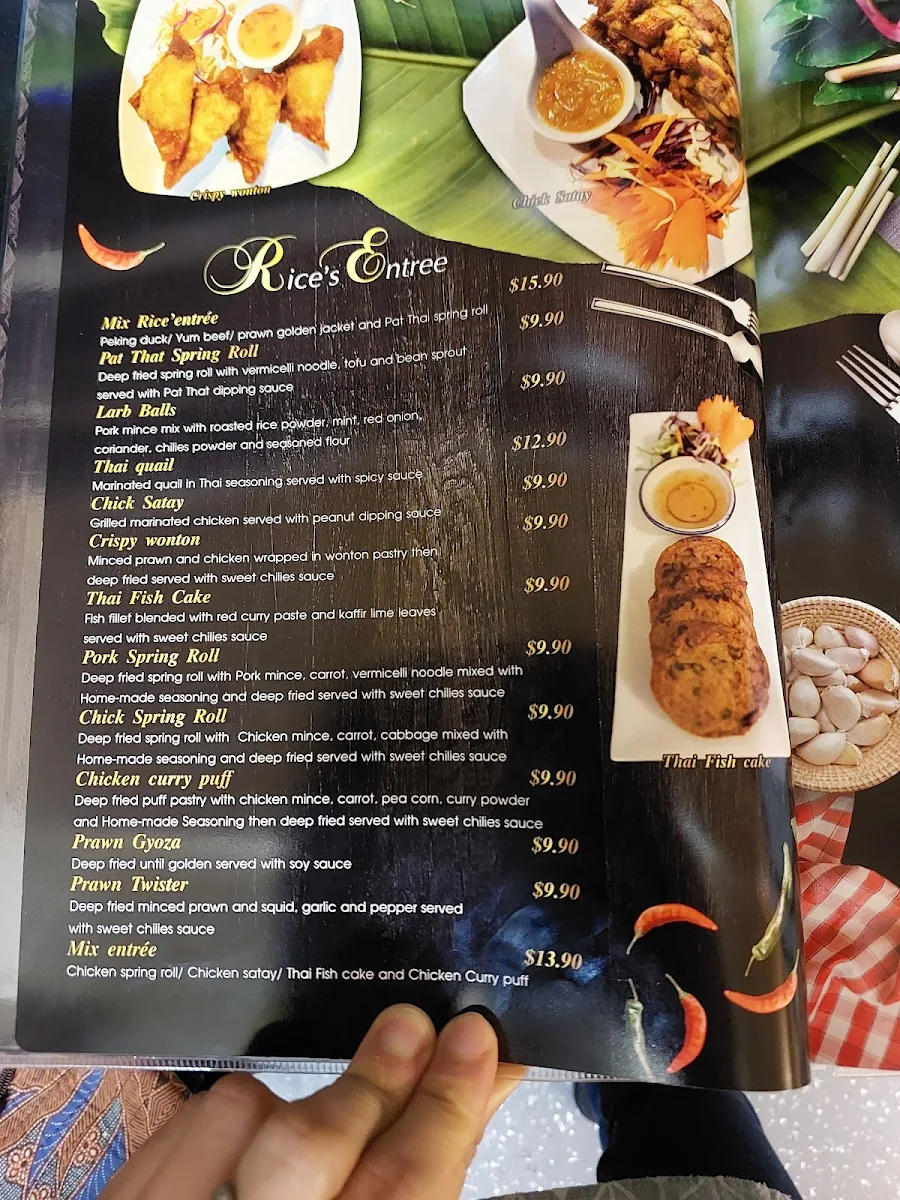 Menu, Rice Thai Restaurant