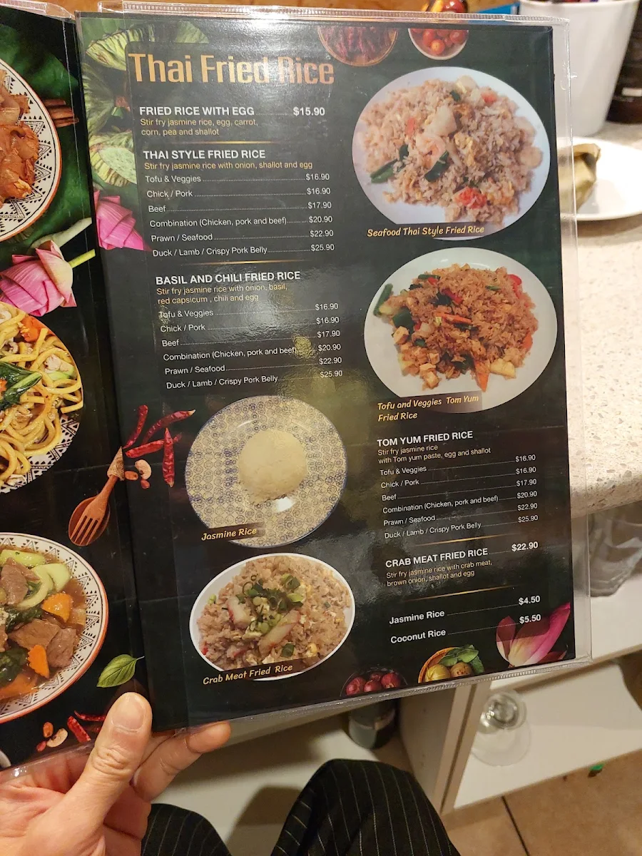 Menu, Rice Thai Restaurant