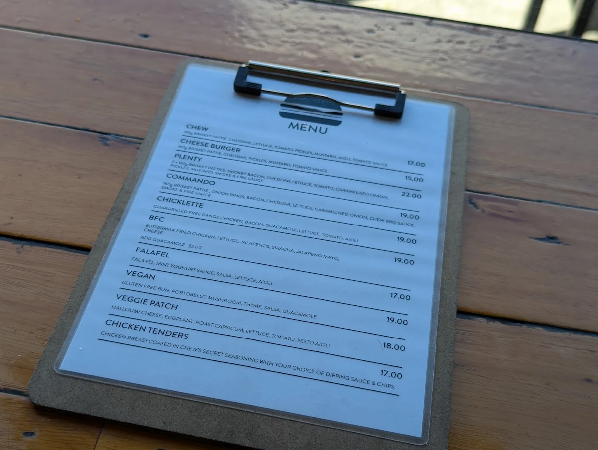 Menu, Chew Burger