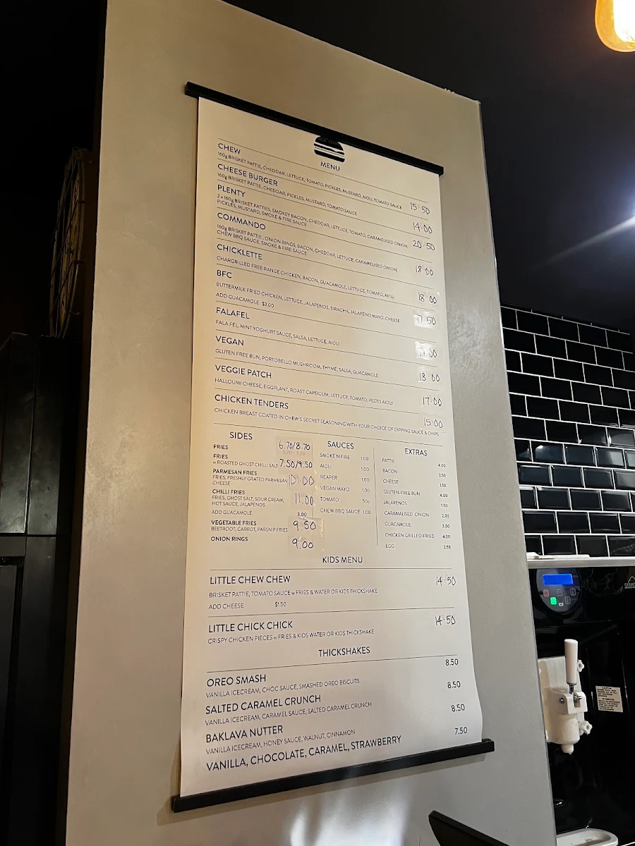 Menu, Chew Burger