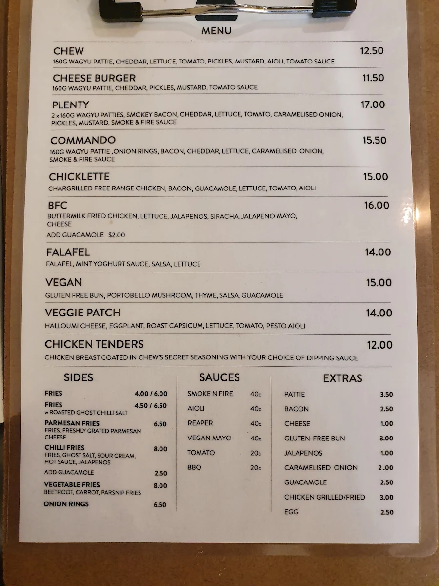 Menu, Chew Burger