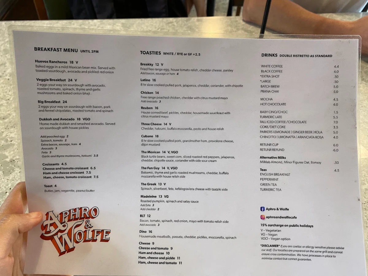 Menu, Aphro & Wolfe