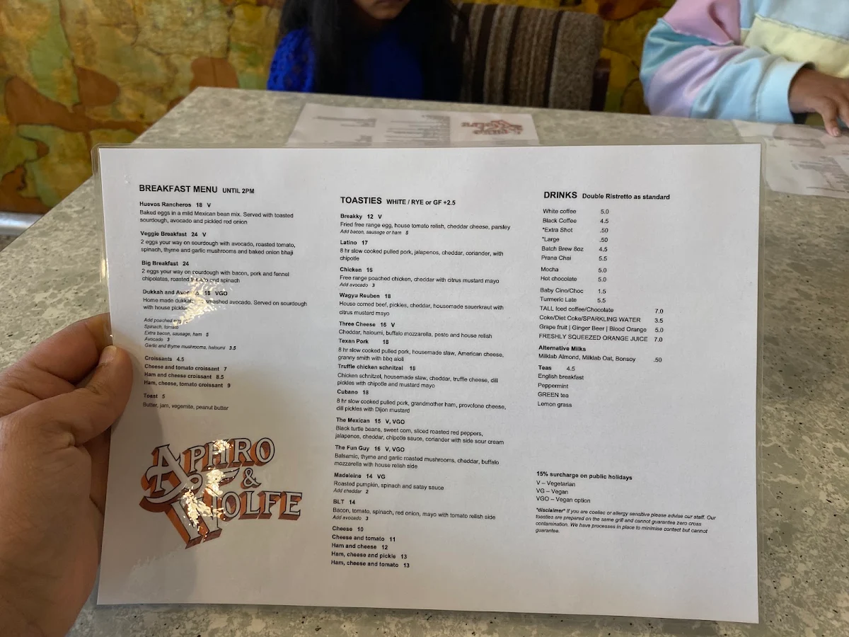 Menu, Aphro & Wolfe