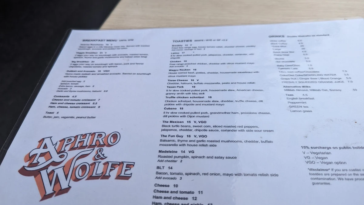 Menu, Aphro & Wolfe
