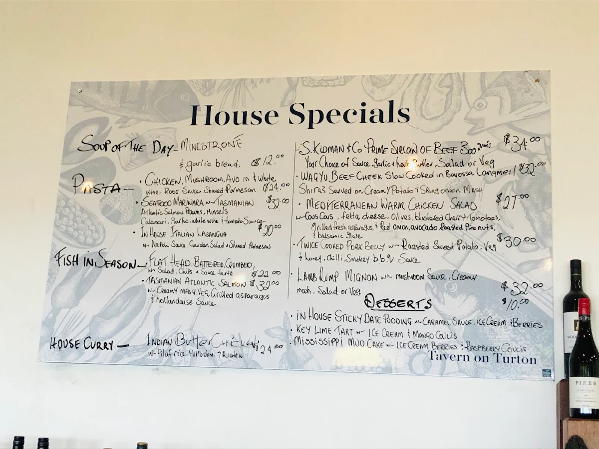 Menu, Tavern on Turton