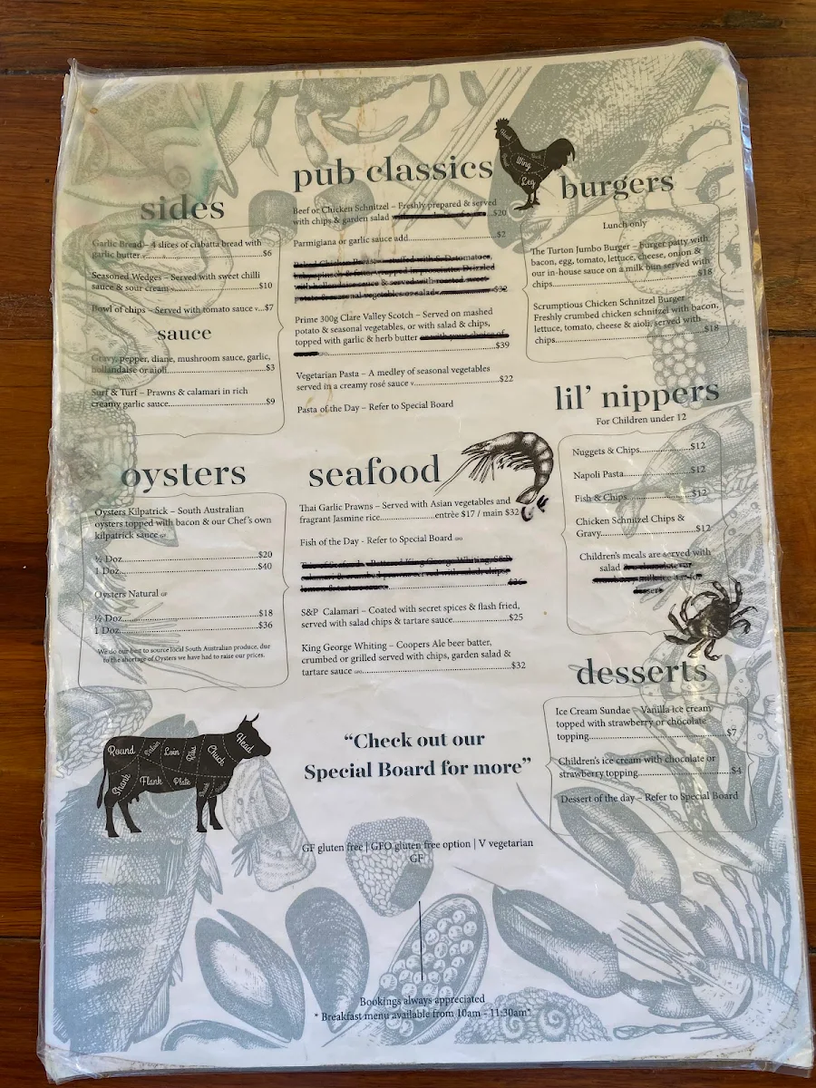 Menu, Tavern on Turton