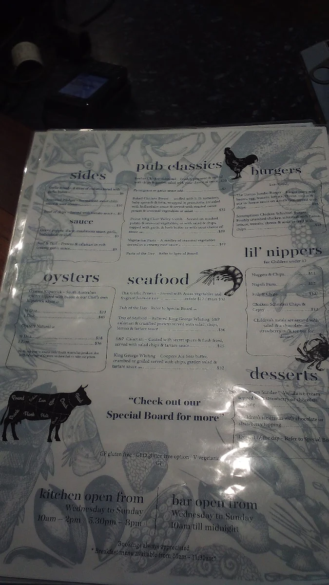 Menu, Tavern on Turton