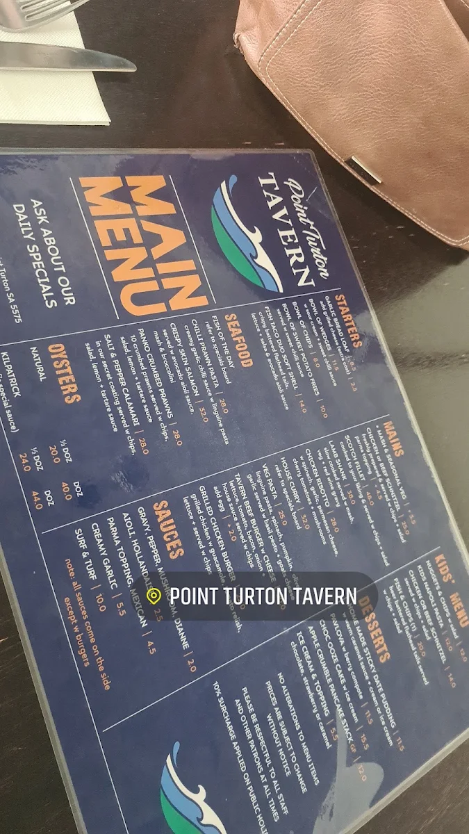 Menu, Tavern on Turton