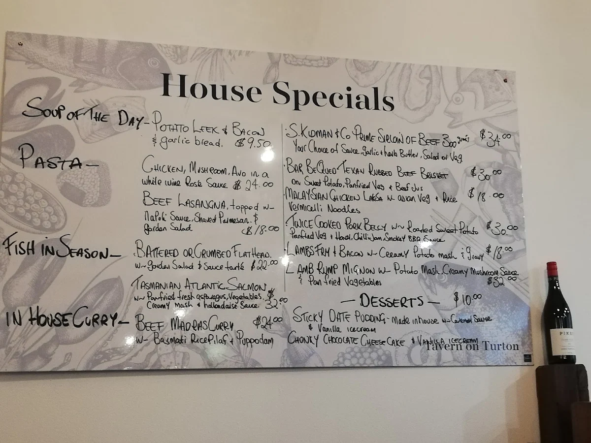 Menu, Tavern on Turton