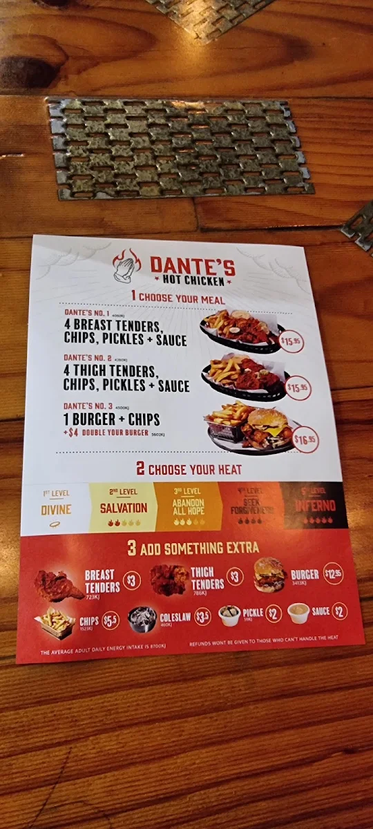 Menu, Dante's Hot Chicken Lynbrook