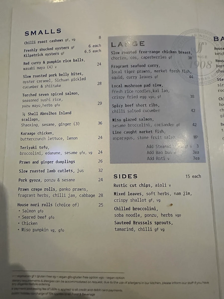 Menu, Steves